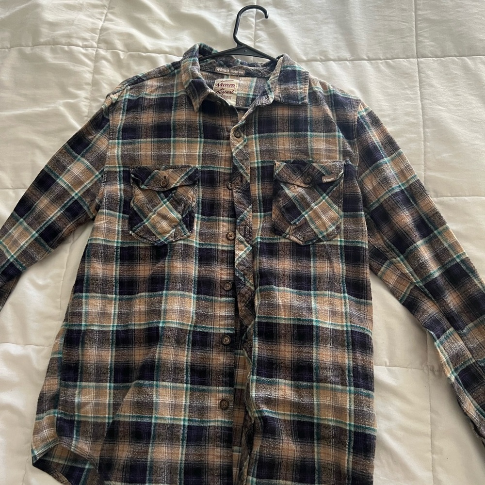 Plaid Men's Casual Button Down Shirt - Brown and Blue